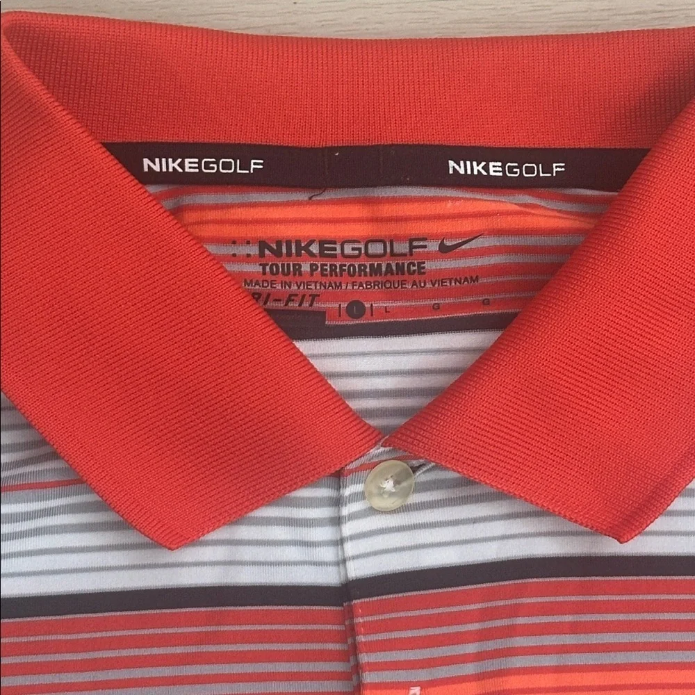 Nike Red and White Striped Polo Shirt
